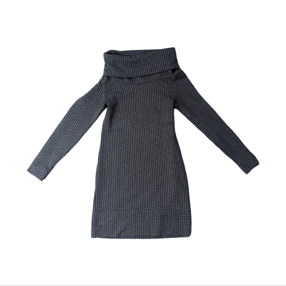 NWOT Lou & Grey Long Sleeve Cowboy Turtleneck Black Gray Houndstooth Mini Dress